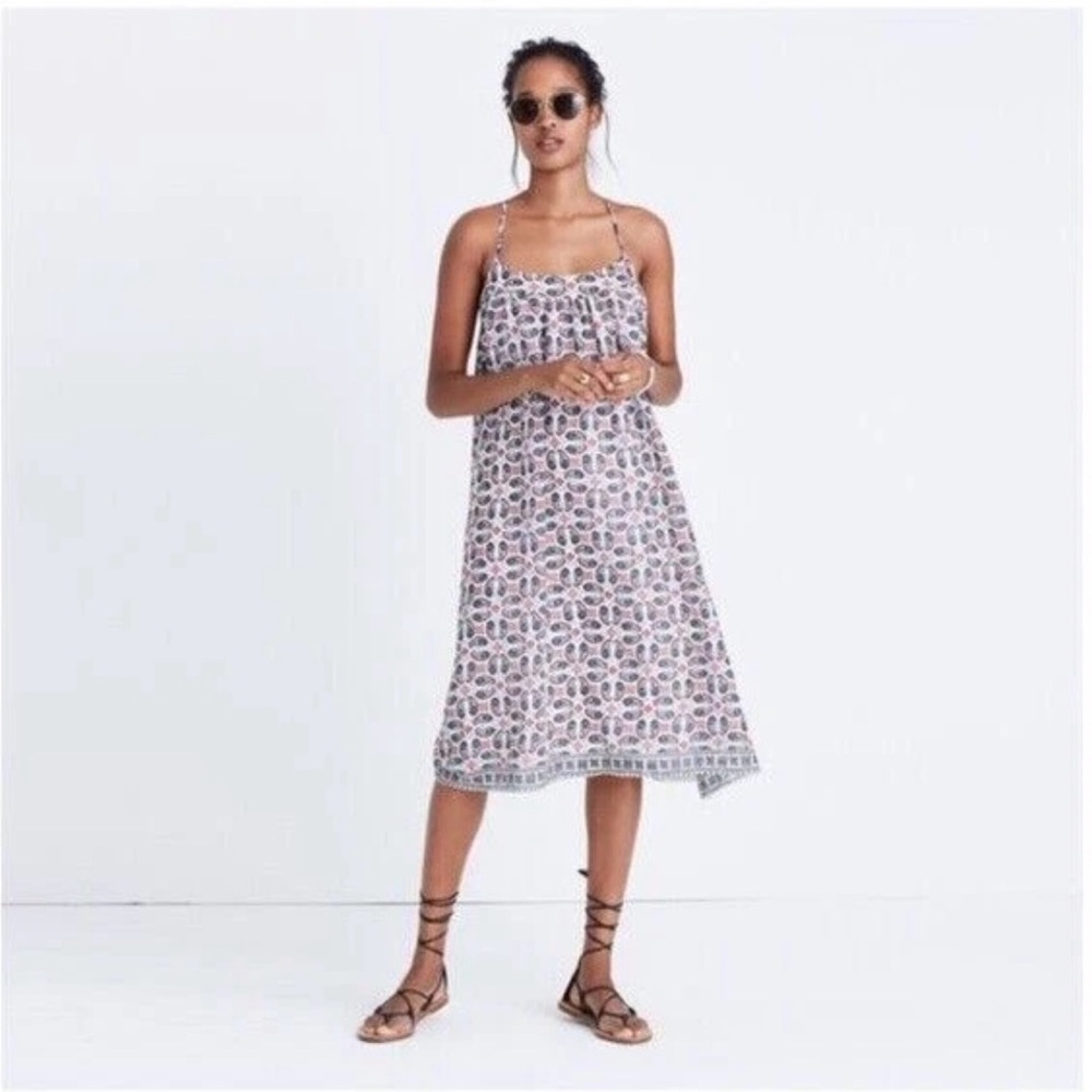 Madewell Blue Red White Paisley Bandana Print Cross Back Cami Shift Dress Size 6